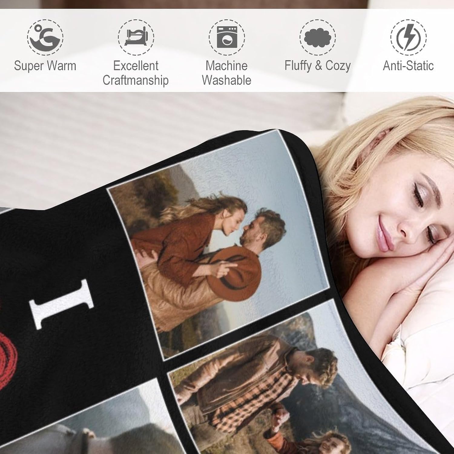 Manta personalizada de amor con fotos, manta suave personalizada hecha en Estados Unidos, manta de 10 fotos para mujeres, hombres, amigos, papá,