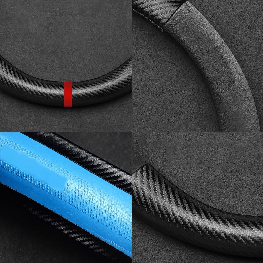 K LAKEY Funda de volante de fibra de carbono de gamuza, compatible con Porsche 718 Boxster Cayman 911 Panamera Macan Cayenne de 15 pulgadas, suave