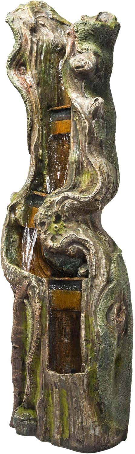 Alpine Corporation TVH156 – Fuente de agua para tronco de árbol en cascada con luces LED, cascada con luces, 79 pulgadas, marrón