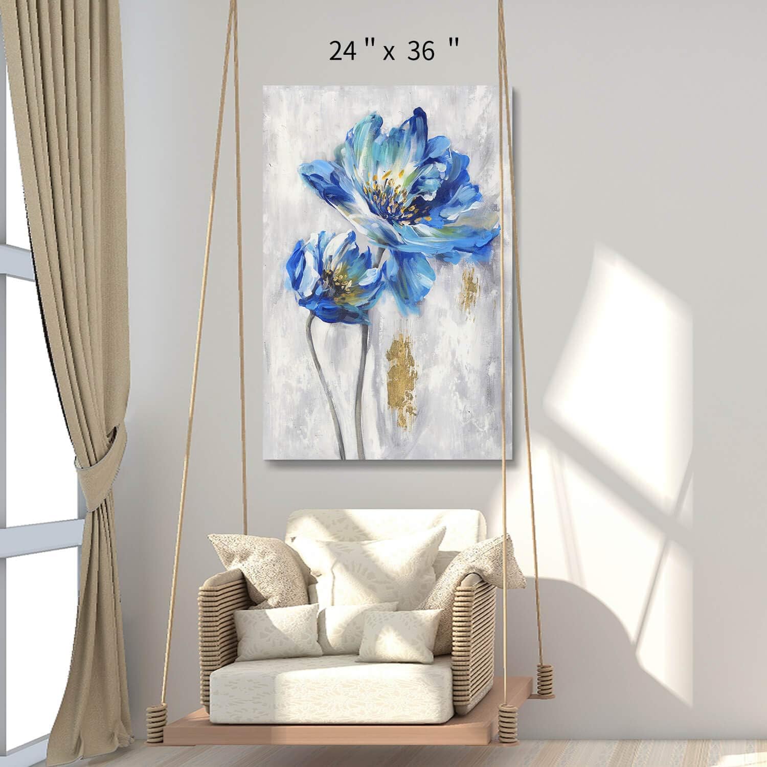 Hardy Gallery Imágenes de flores azules arte abstracto floral para decoración de pared, impresión sobre lienzo (36 x 24 pulgadas)