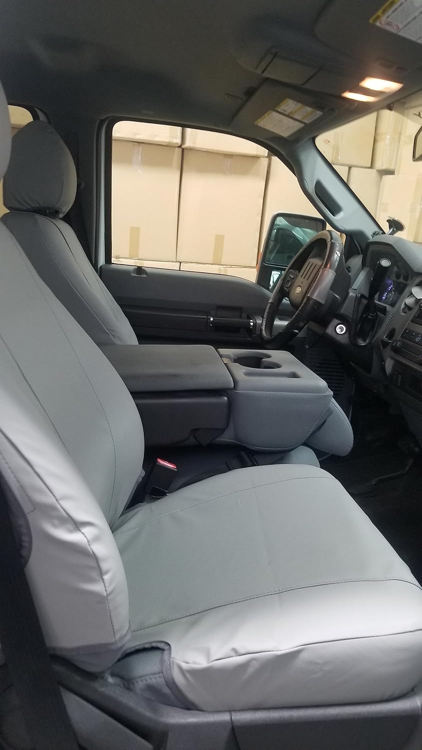 Durafit Seat Covers, Cuero sintético gris impermeable compatible con Ford F150 XLXLTLariat 2015-2022 y F250-F550 2016-2022, asientos delanteros