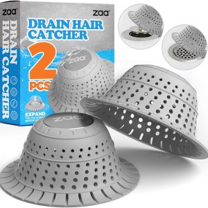 zaa Atrapa el pelo del drenaje de la bañera, paquete de 2 cubiertas plegables de silicona para desagüe y protector para desagües regulares y zaa Atrapa el pelo del drenaje de la bañera, paquete de 2 cubiertas plegables de silicona para desagüe y protector para desagües regulares y
