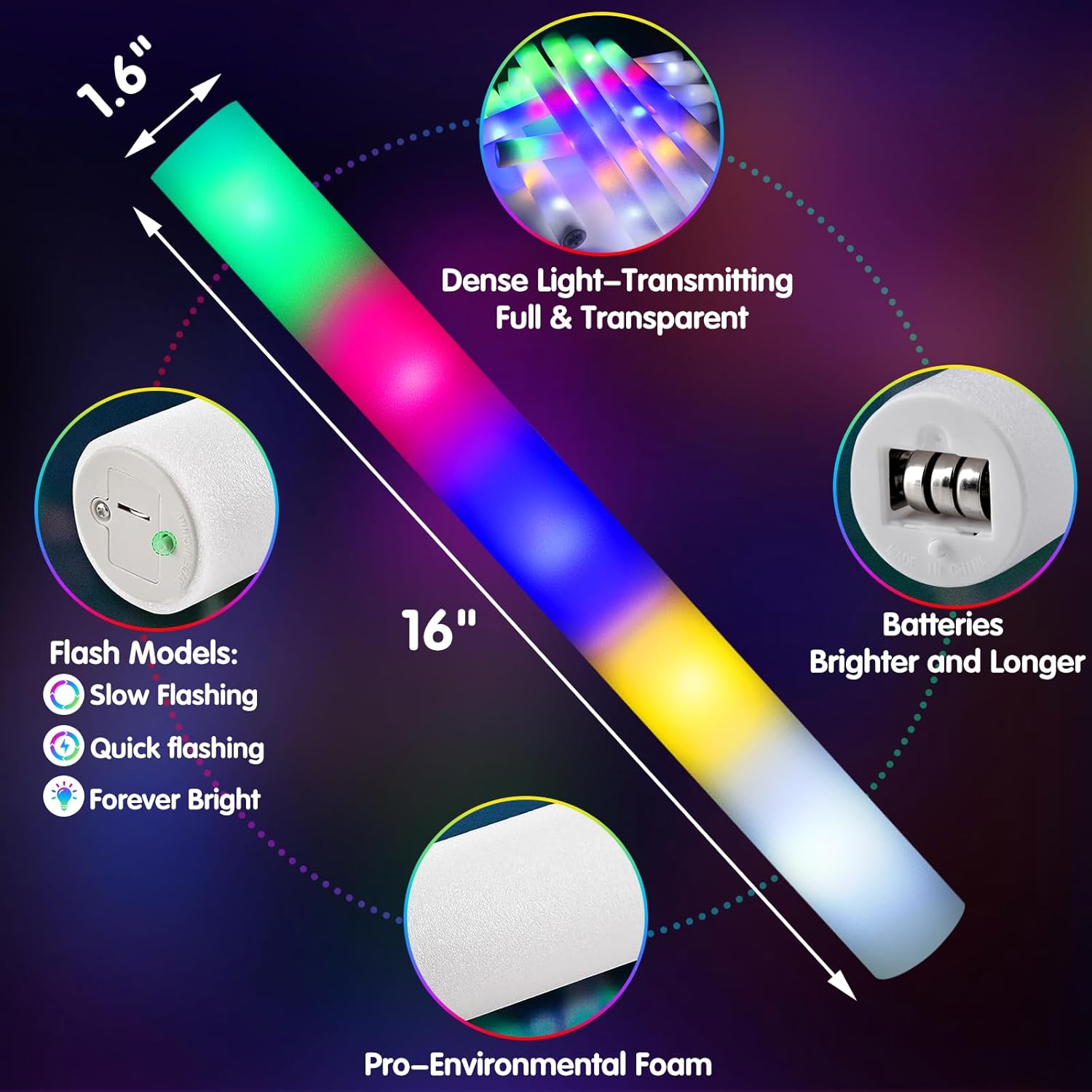 Varitas luminosas a granel, 28 varillas de espuma con 5 colores intermitentes, varitas de bastón iluminadas para niños, suministros de fiesta para