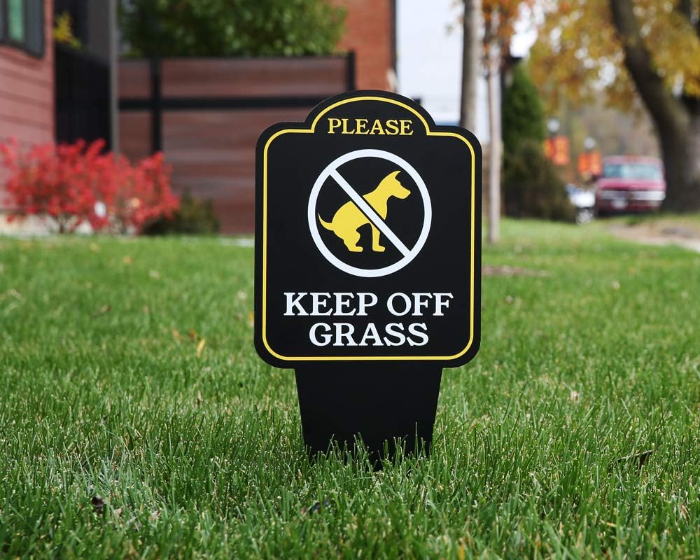 Letrero con estaca Keep Off Grass Yard con estaca. Letreros de No perros, sin mascotas, sin orinar, no hacer caca en el césped. Diseño único triple