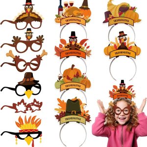LovesTown Juego de 12 diademas para gafas de Acción de Gracias, Turquía y marco de anteojos, lentes de papel para fiestas, accesorios para fotos LovesTown Juego de 12 diademas para gafas de Acción de Gracias, Turquía y marco de anteojos, lentes de papel para fiestas, accesorios para fotos