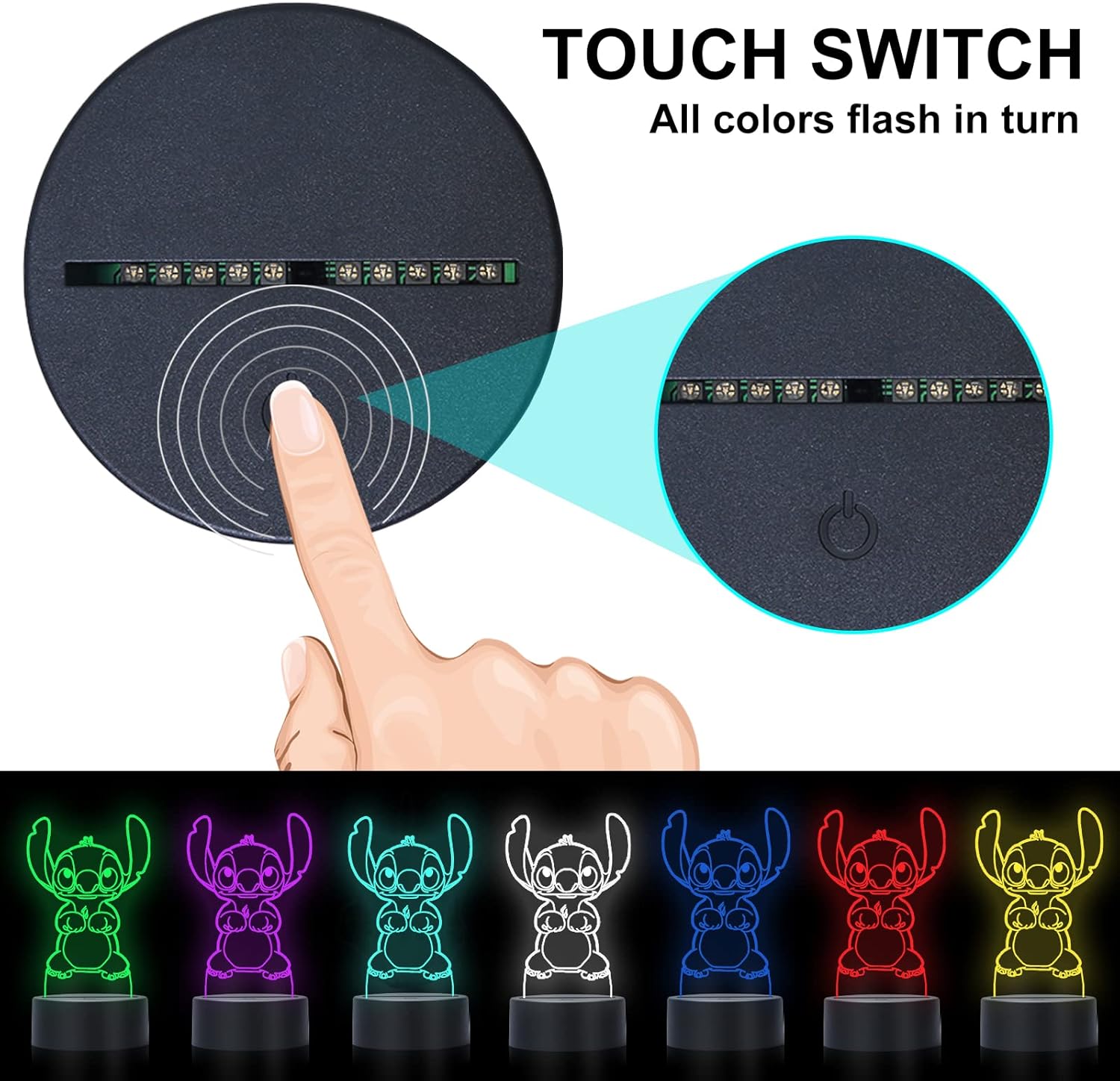 Nouyet Juguetes para niños, luz nocturna 3D, lámpara de noche de ilusión 3D, luz nocturna LED, luces de atenuación táctil inteligente, lámpara
