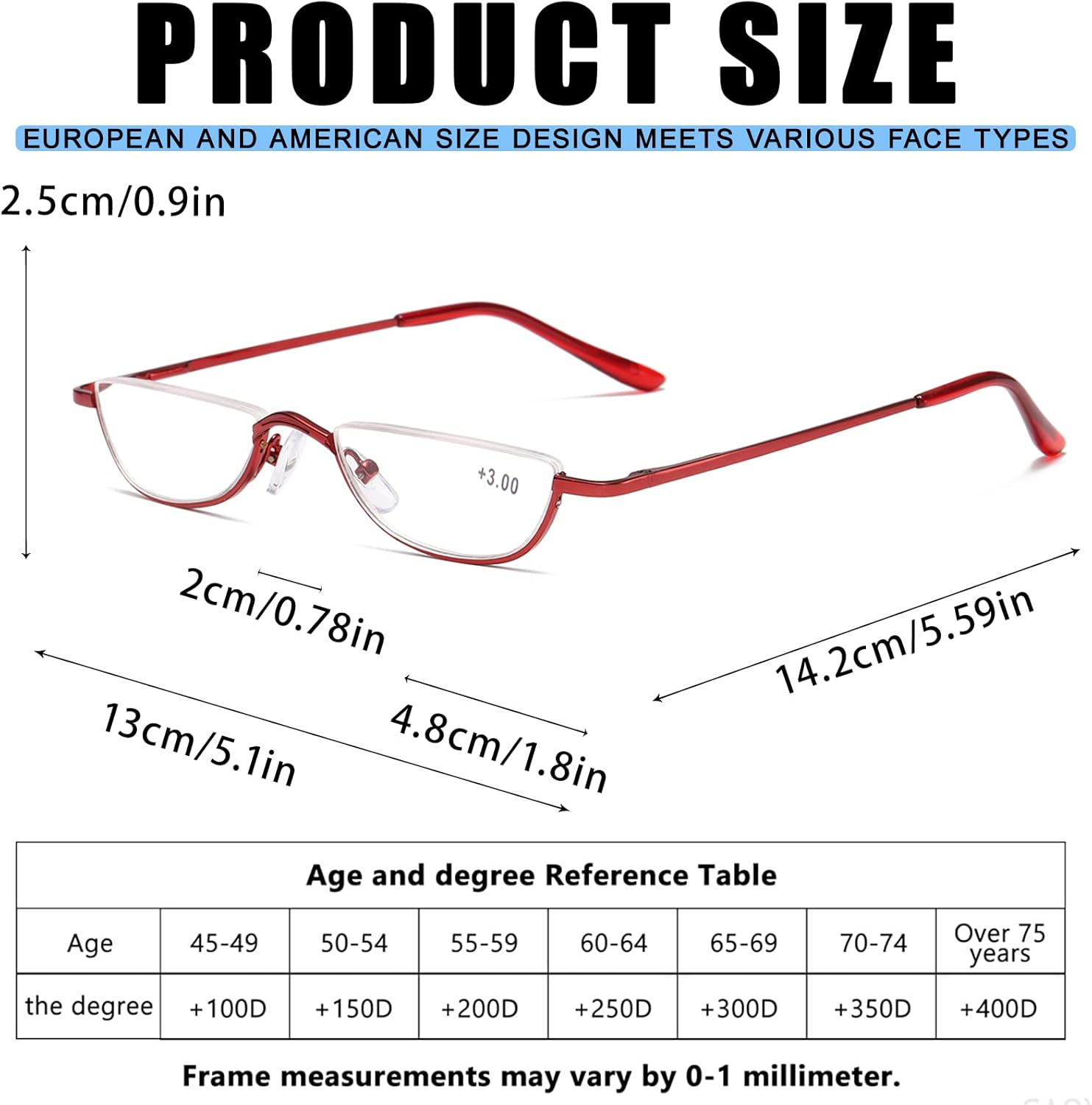 Gafas de lectura de medio marco para mujeres y hombres, lentes de media luna, lentes de metal para lectores de lente de media luna, paquete de 3