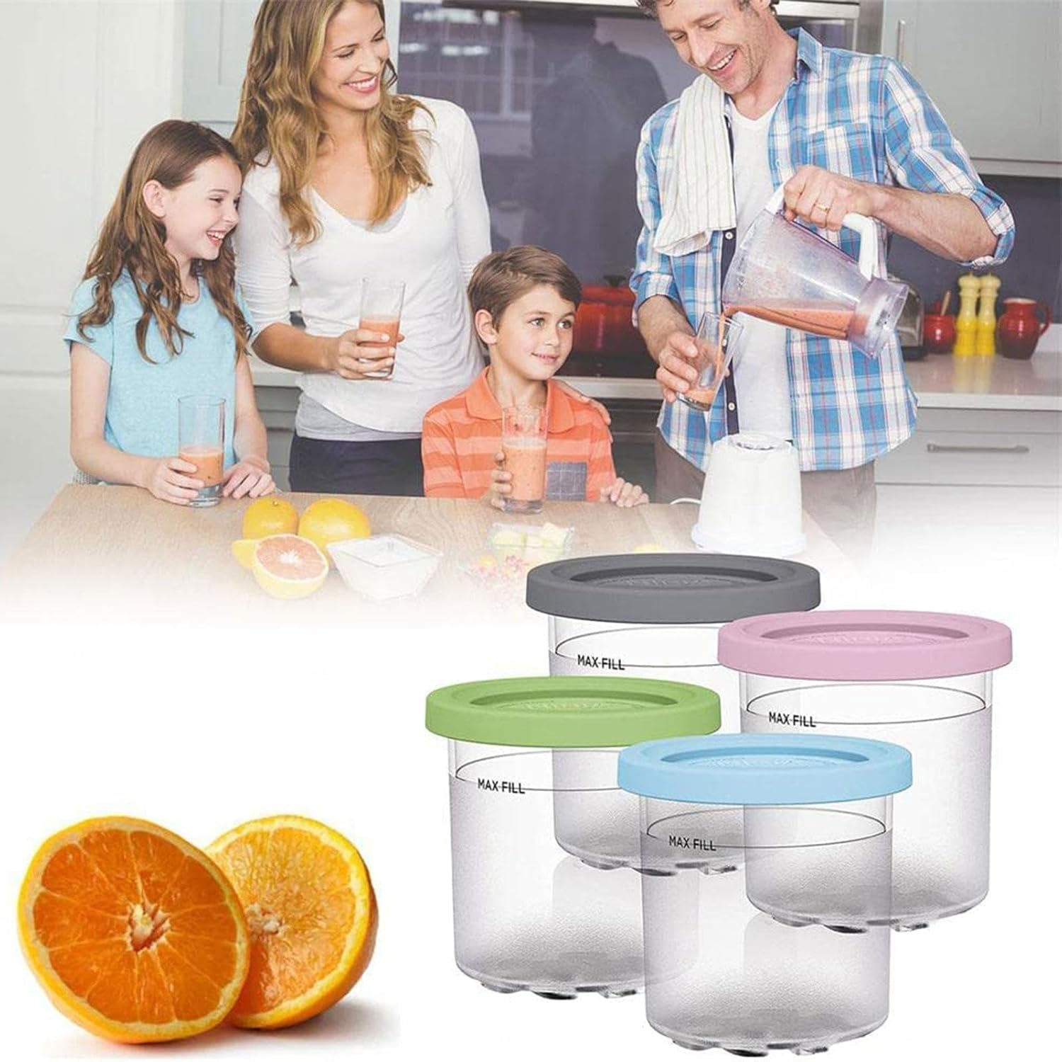 EVANEM 246 recipientes de crema, para recipientes de crema de helado Ninja, enfriador de pintas de helado de 16 onzas herméticas y a prueba de hojas