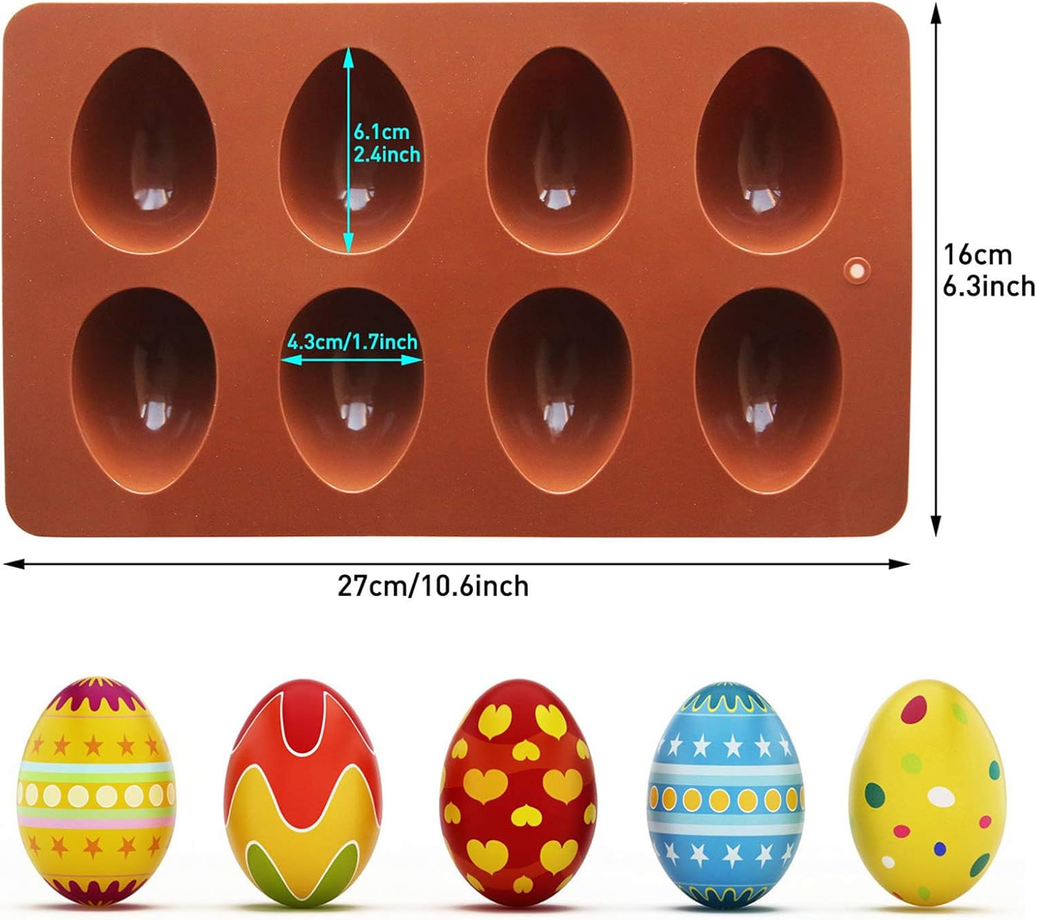Paquete de 2 moldes de silicona para huevos de Pascua, 8 cavidades para decoración de pasteles, molde para hornear en forma de huevo para hacer
