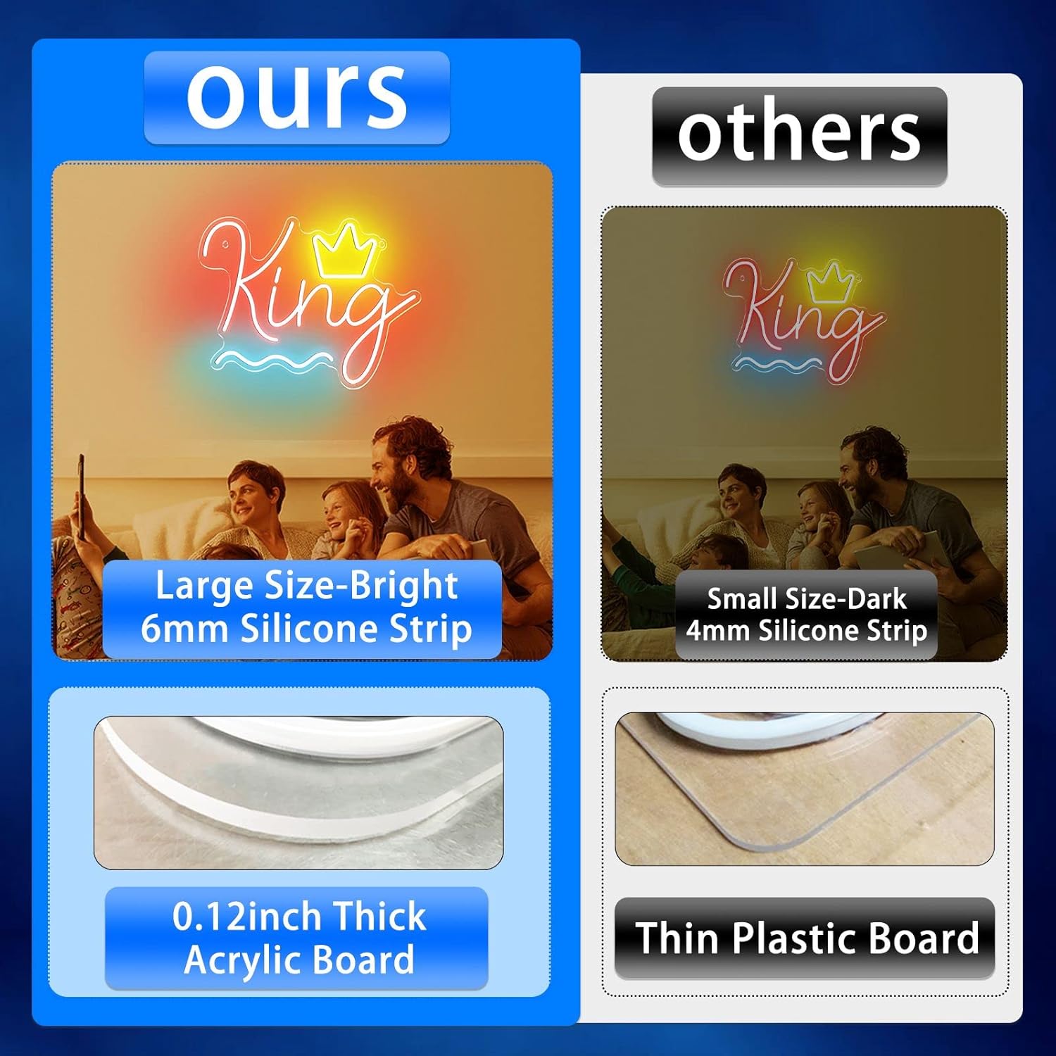 Letreros de neón King para decoración de pared, luces LED grandes con interruptor, letreros de neón para decoración del hogar, decoración