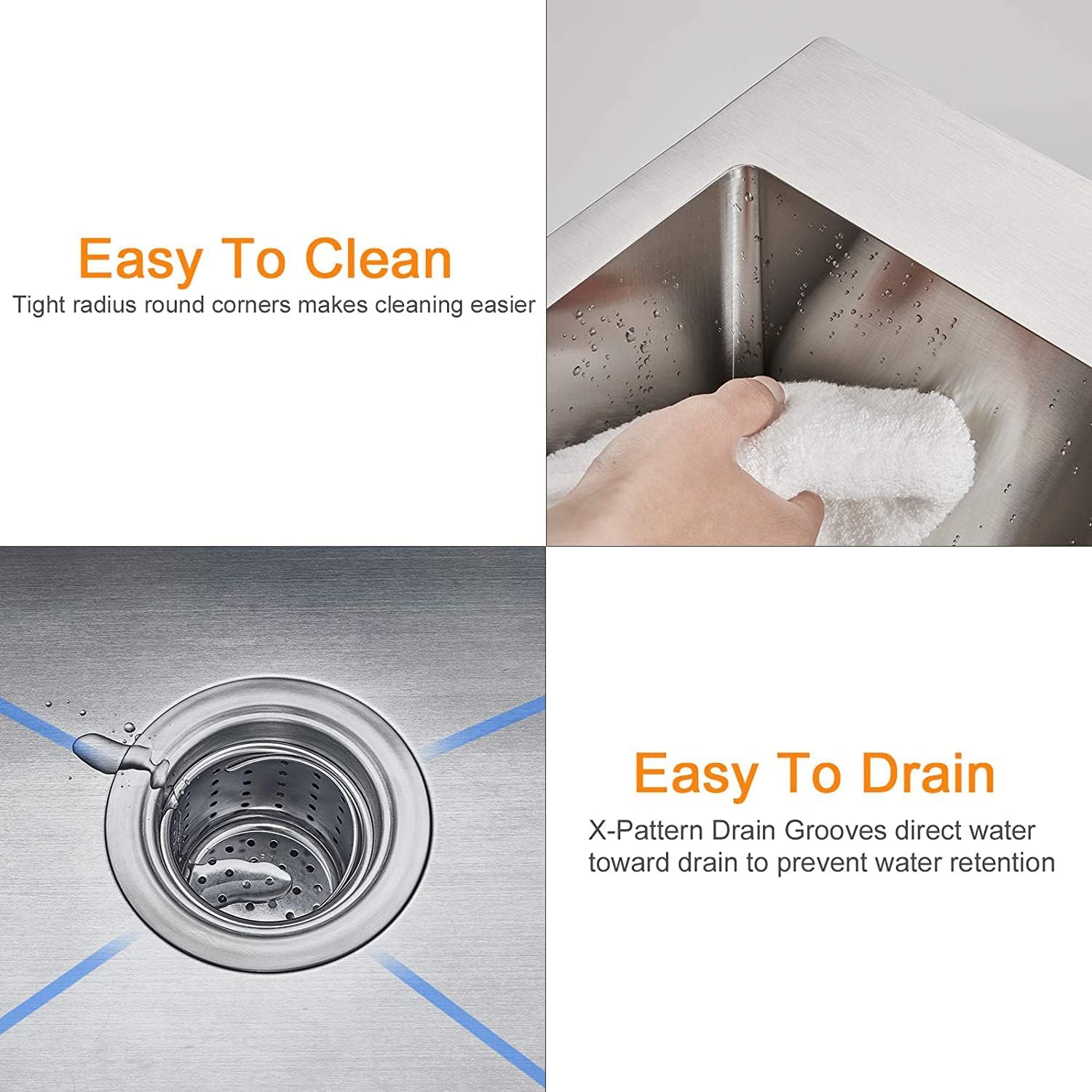 MESIDA Fregadero de cocina de acero inoxidable SUS304 de 15 pulgadas con un solo tazón (15 x 15 x 8 pulgadas)
