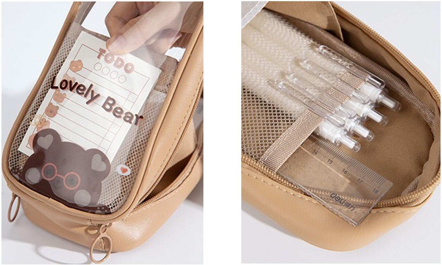 Estuche para lápices kawaii, lindo estuche estético, lindo estuche para lápices, artículos escolares kawaii para adolescentes y niñas (marrón-B)
