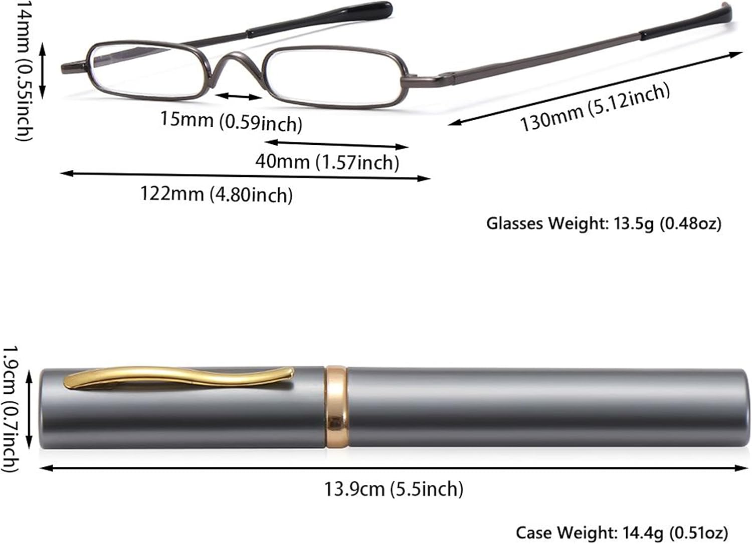 Mini lentes de lectura con bolígrafo delgado con estuche de clip portátil, lectores de bolsillo pequeño para hombres y mujeres