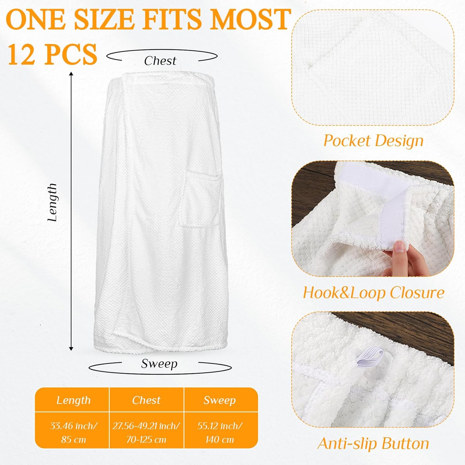 Tigeen 12 piezas de bata de spa para mujer, toallas de spa con bolsillo ajustable, toallas ligeras para baño y ducha, Blanco