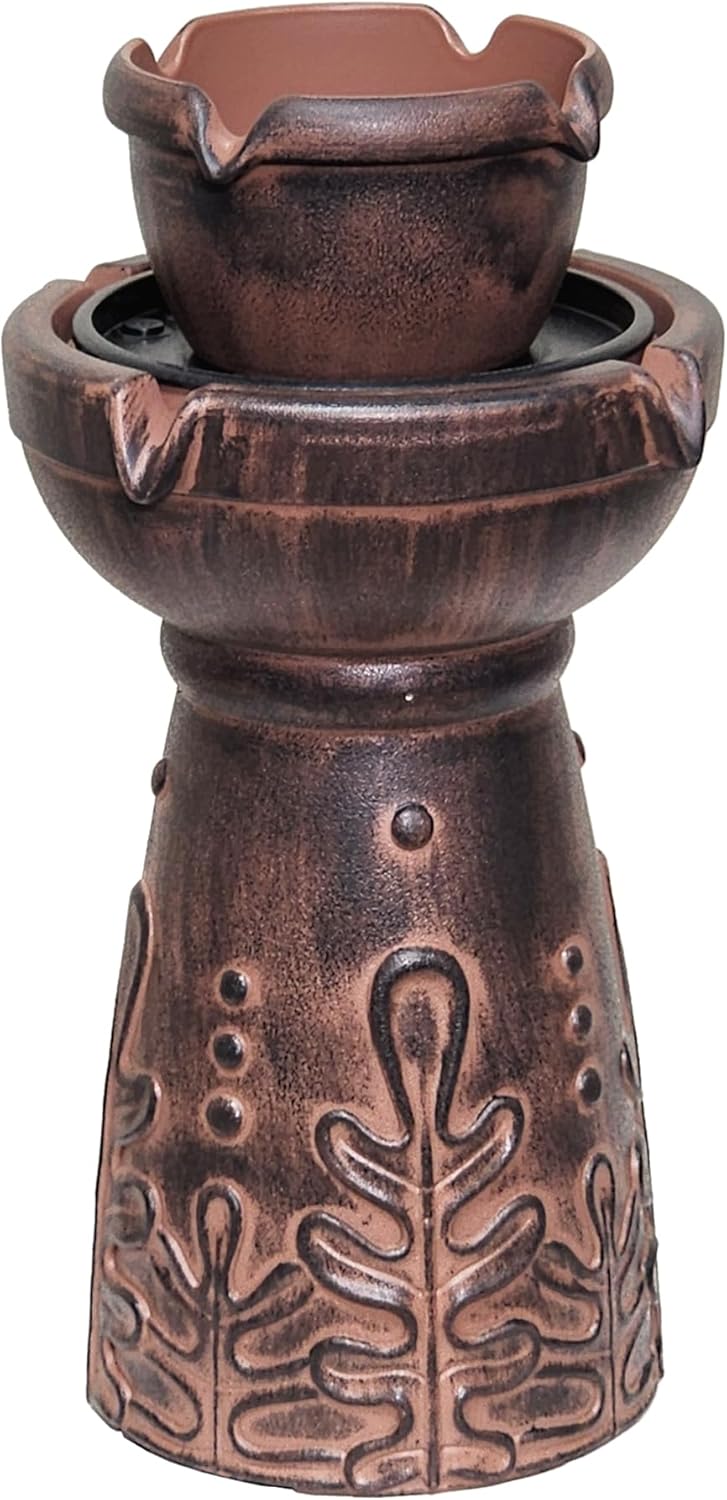 Bernini Trapani – Fuente de agua inalámbrica de 8 boquillas, fuente de agua a pilas con doble estilo para jardín, patio, porche y hogar, fuente de