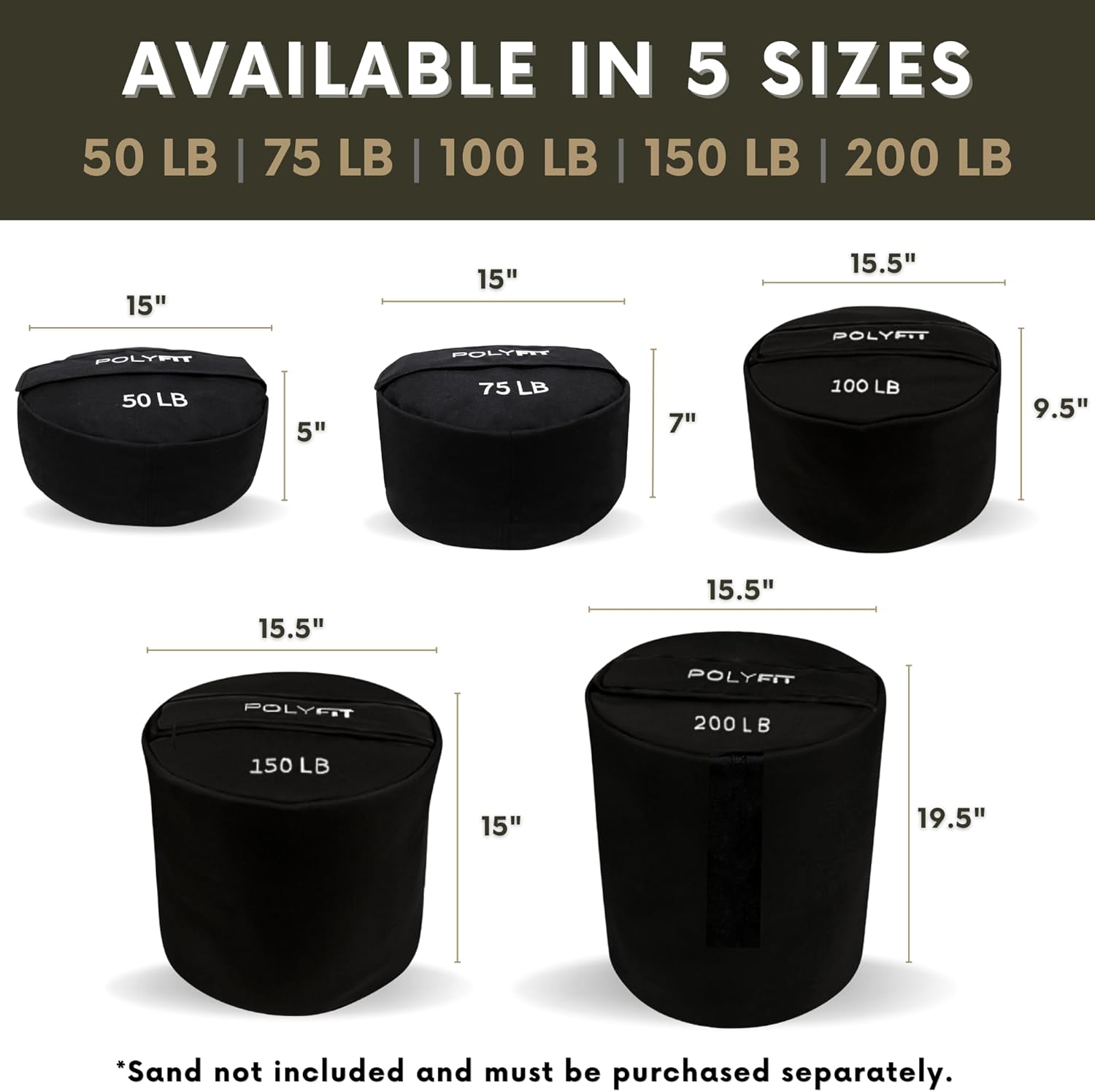 Strongman Sandbag – Bolsa de arena de entrenamiento resistente para entrenamiento de peso y fuerza, arena no incluida, 50, 75, 100, 150, 200 libras
