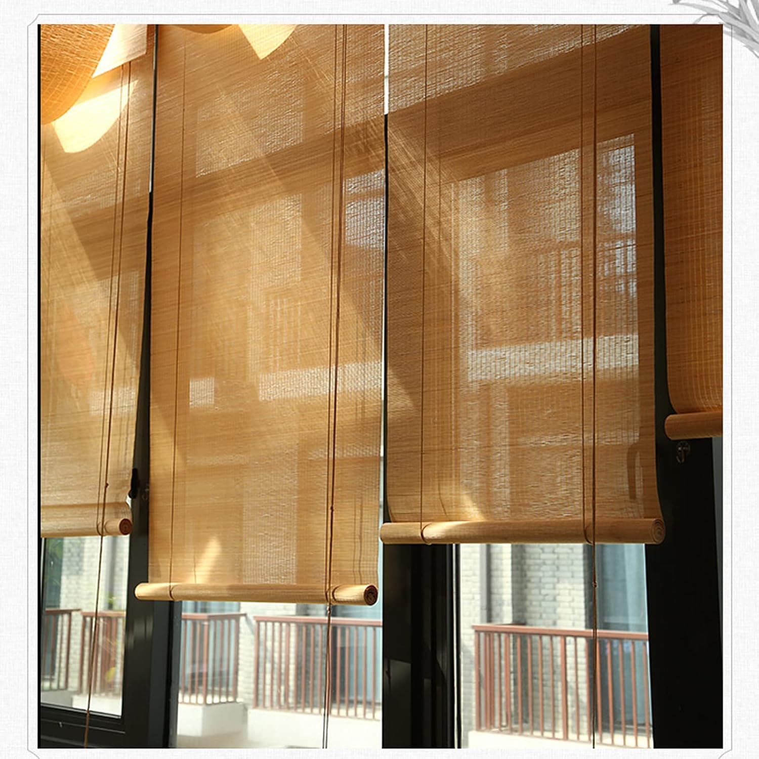 Persianas enrollables de bambú para patio con elevador, ventana enrollable de bambú, para balcón, hotel, tetera, 21.7 x 51.2in