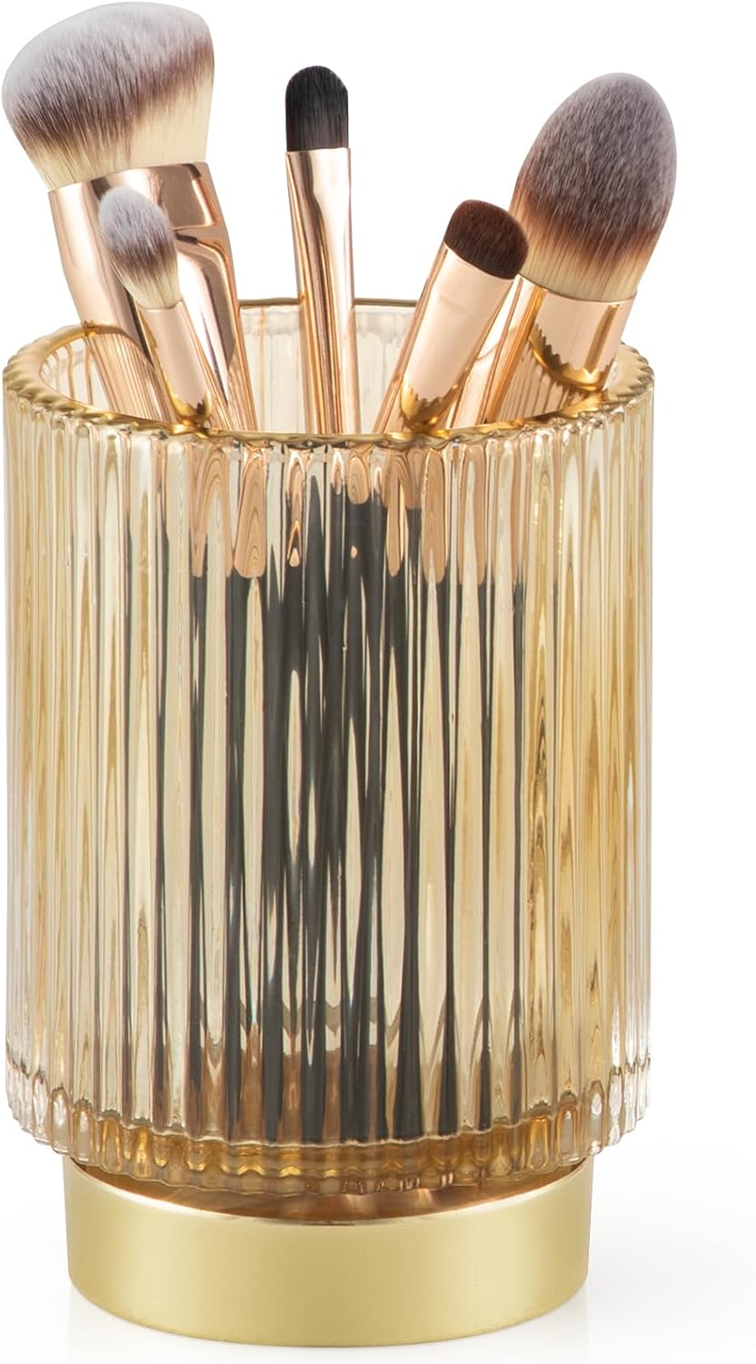 CANITORON Soporte para brochas de maquillaje, organizador de brochas de maquillaje cosmético de vidrio, soporte de almacenamiento para brocha de