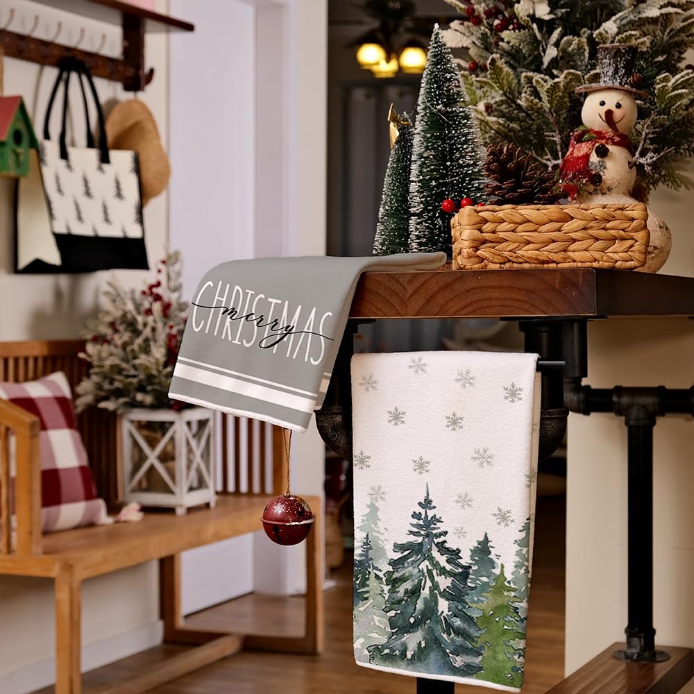 ARKENY AD135 – Juego de 2 paños de cocina de Navidad, diseño de copos de nieve, color verde, 18 x 26 pulgadas, decoración del hogar de granja