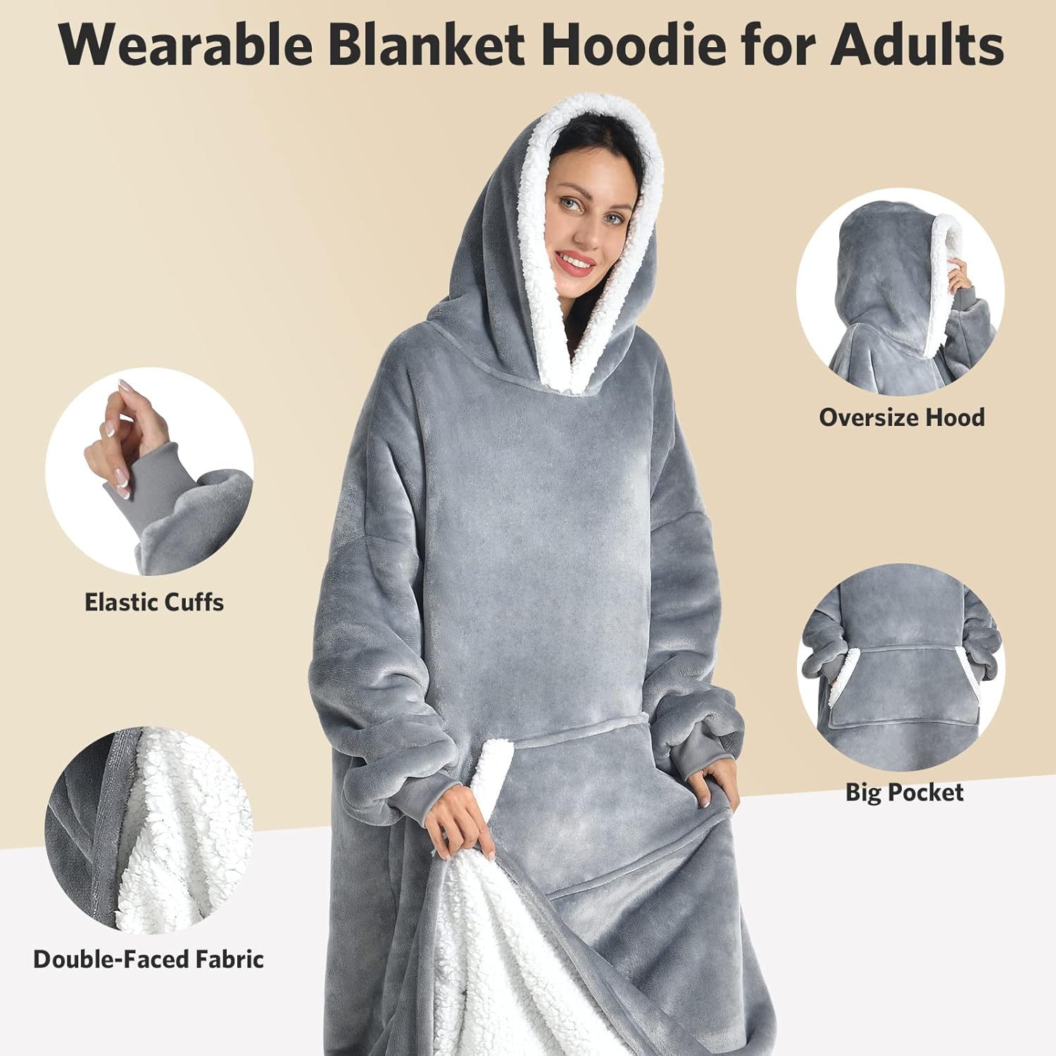 Manta con capucha para mujeresniñoshombres, manta de gran tamaño y acogedora sudadera con capucha con forro de sherpa