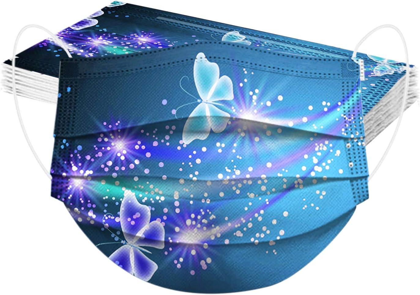 Rowa Paquete de 50 mascarillas desechables de mariposa para adultos con diseño, 3 capas protectoras transpirables para mujeres y hombres con alambre
