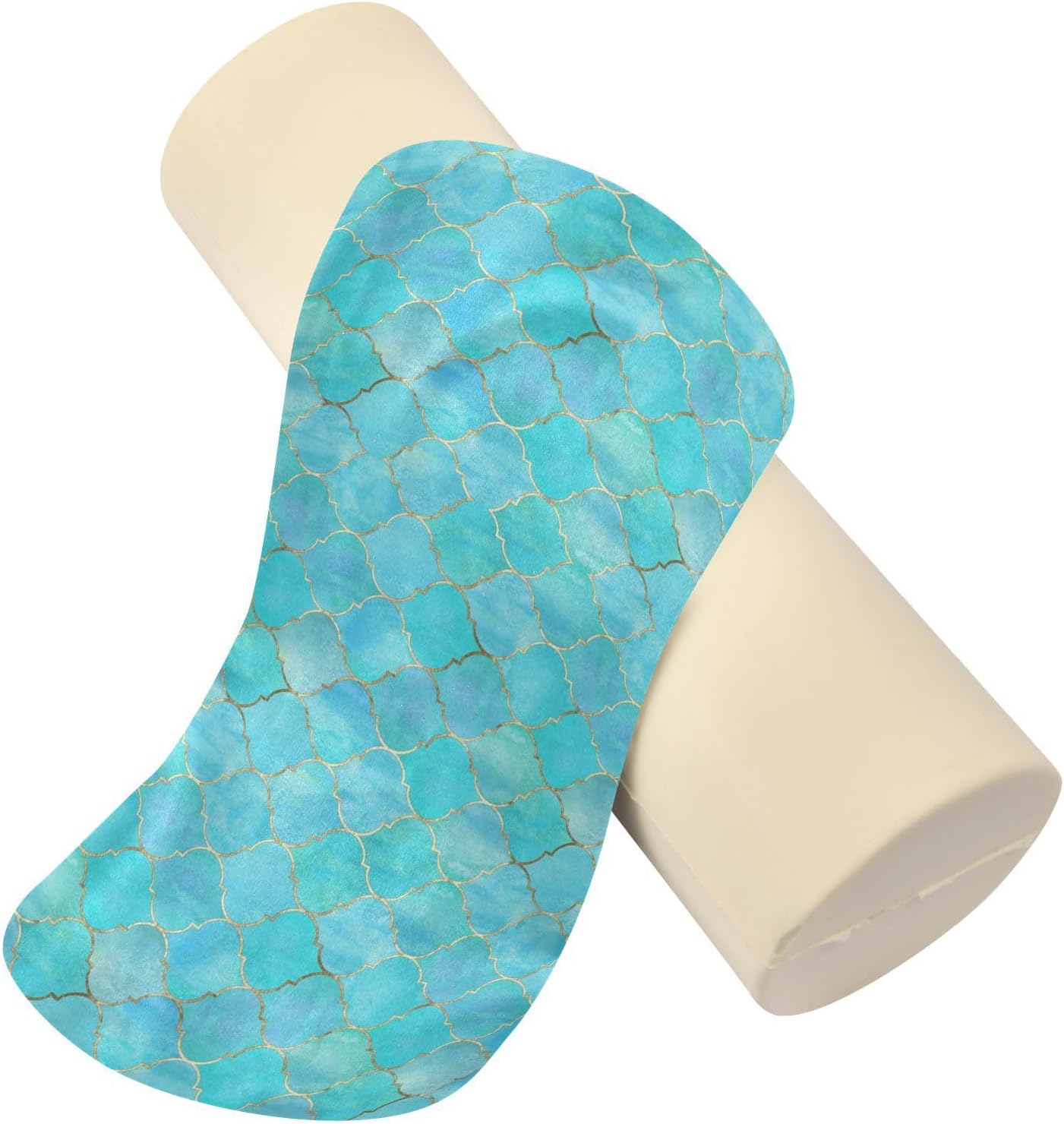 Almohada cervical cervical vintage marroquí azul turquesa para aliviar el dolor, almohada de espuma viscoelástica cómoda para cuello, cabeza,