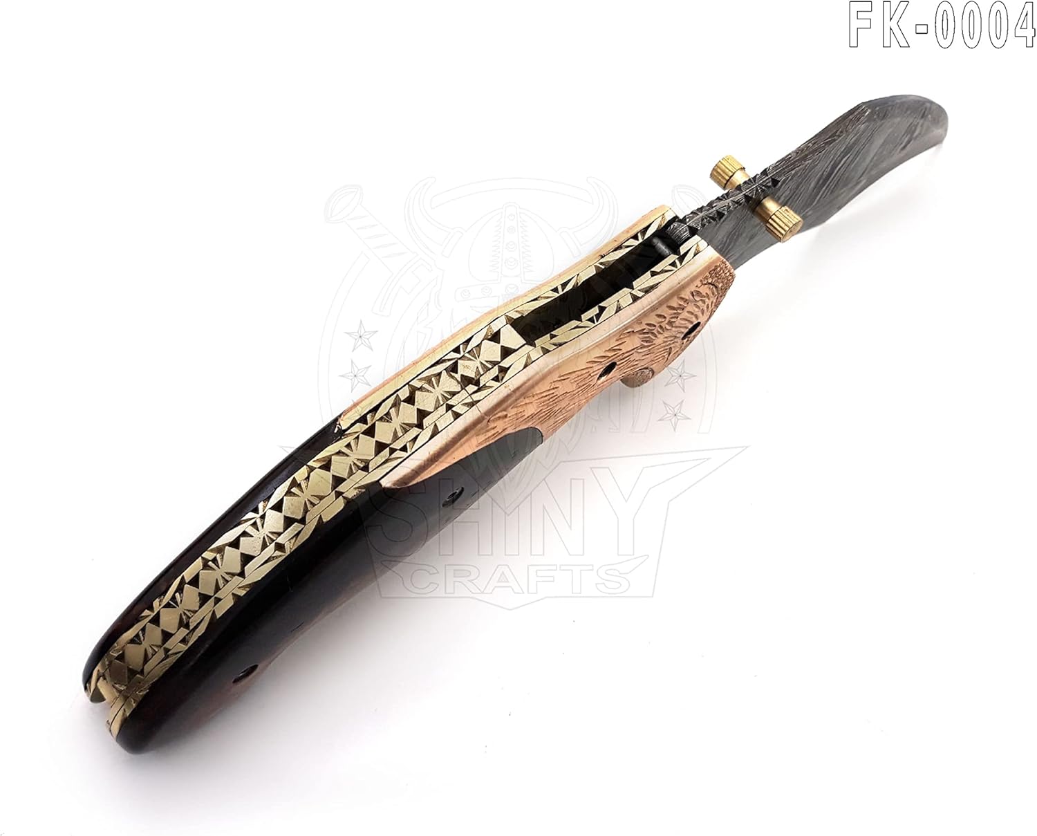 SHINY CRAFTS -Cuchillo de bolsillo de Damasco para hombres, cuchillo OTF, cuchillo de supervivencia, cuchillos plegables, transporte diario, borde