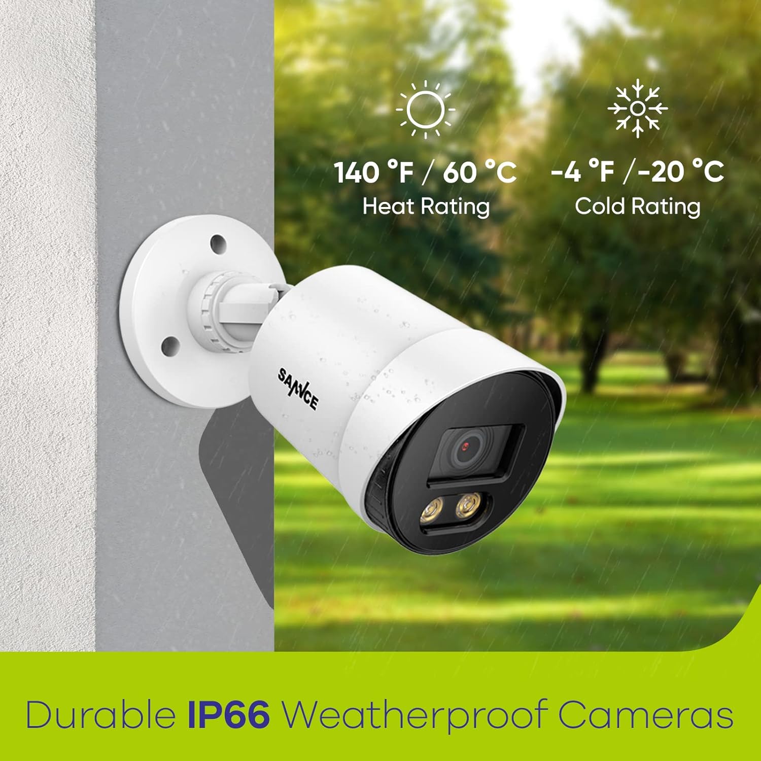 SANNCE Cámara de seguridad con cable de visión nocturna a todo color 1080P TVI, 2 luces cálidas, IP66 resistente a la intemperie para uso en