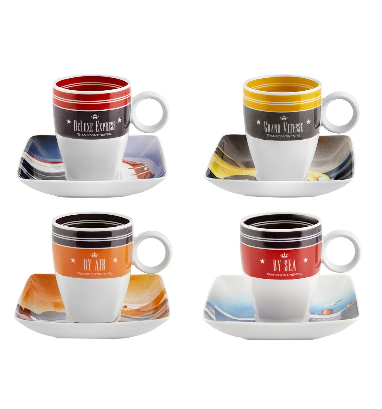 VISTA ALEGRE – Transcontinental (Ref # 21122115) Juego de 4 tazas y platillos de porcelana