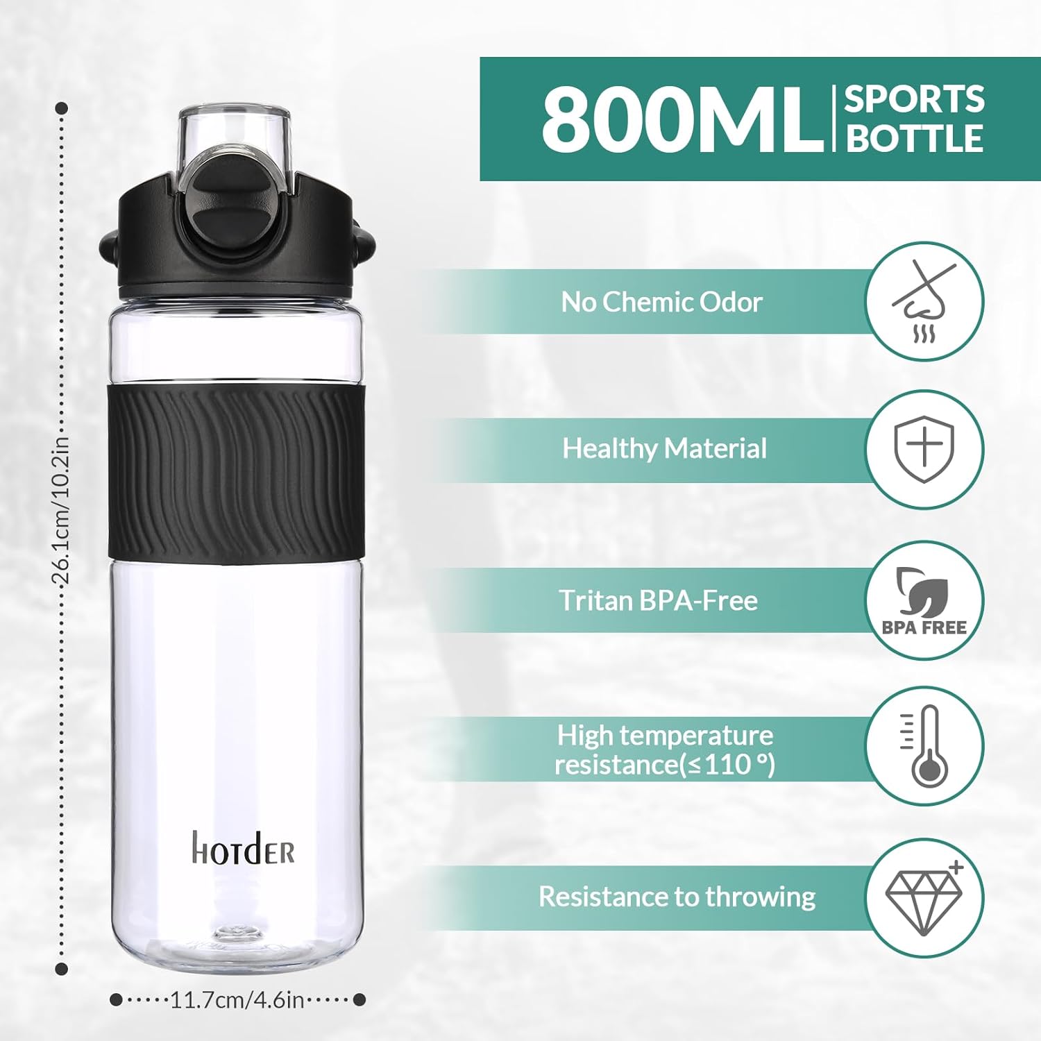 hotder Botella de agua para gimnasio, Tritan sin BPA, botella de agua deportiva de 27 onzas (paquete de 1)