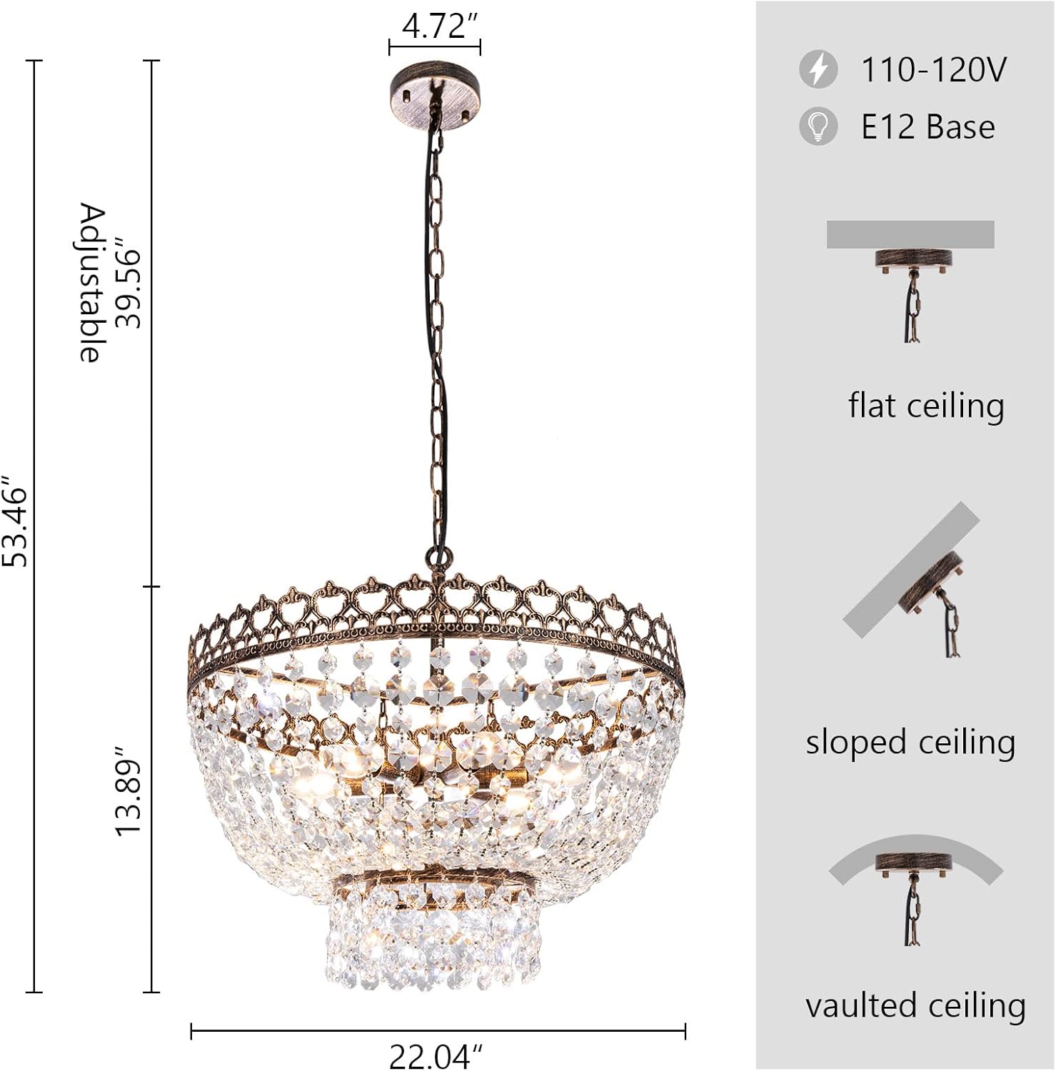Wellmet Lámpara de araña moderna de cristal de 22 pulgadas, lámpara colgante ajustable contemporánea de 6 luces, para comedor, dormitorio, sala de
