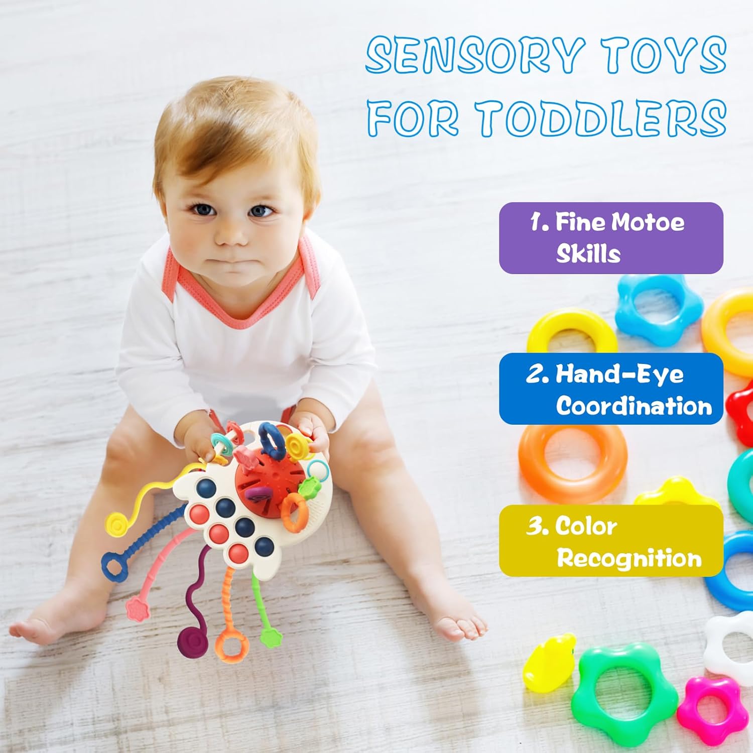 Juguetes para bebés de 6 a 12 meses, juguetes Montessori para bebés, juguetes sensoriales para bebés, juguetes de cuerda de silicona suave, juguetes