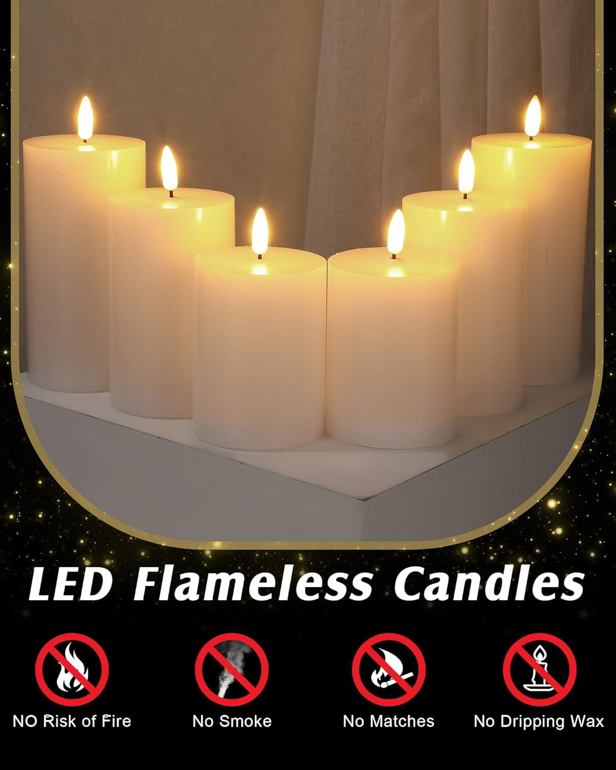 VIHOSE Juego de 9 velas blancas sin llama, velas LED realistas con control remoto y temporizador, velas de mecha sin llama, velas de cera real que