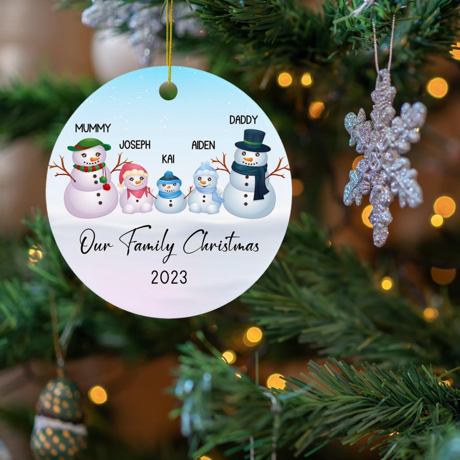 Adorno de muñeco de nieve de primera Navidad como familia de 5 2023, nombre personalizado y familia de cinco muñecos de nieve, regalo para familia,