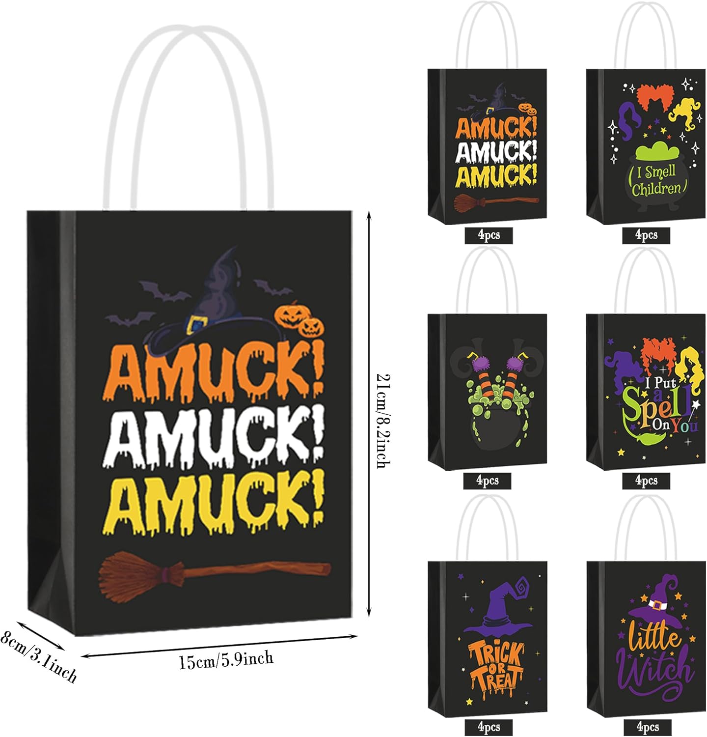 Augisteen 24 bolsas de regalo de Halloween, bolsas de papel de dulces de Halloween con asas, bolsas de fiesta de dulce o truco, bolsas de regalo con