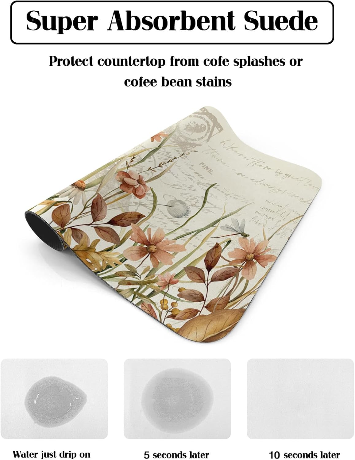 Tapete de secado de platos botánico de otoño para encimera de cocina, súper absorbente, de secado rápido, tapete delgado para fregadero de
