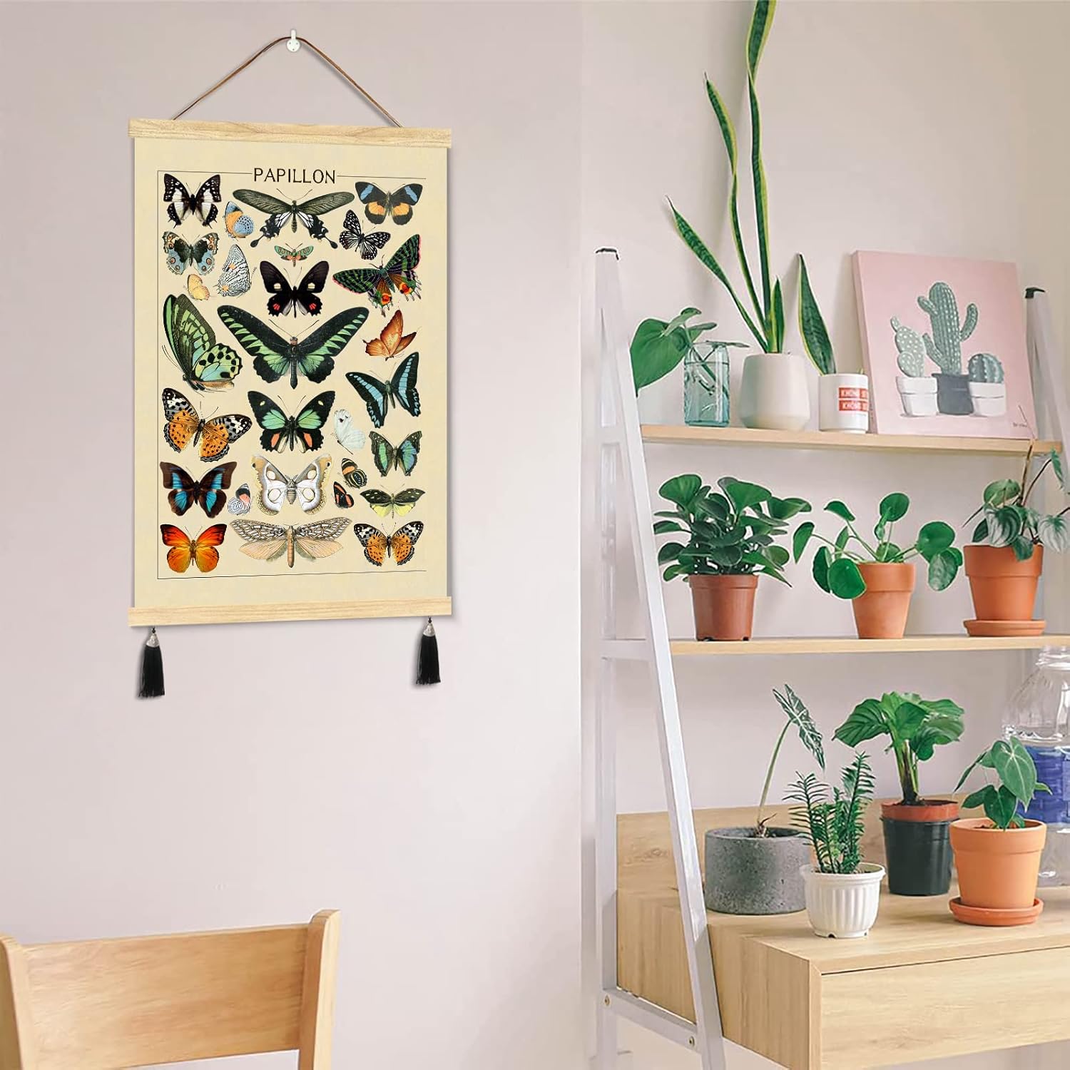 LIYAOLI Póster de hongos y mariposas para colgar en la pared, 2 juegos de 16 x 24 pulgadas, marco magnético de madera para colgar, pósteres de