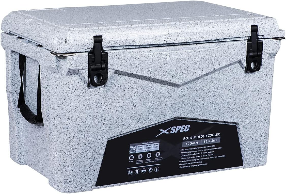 Xspec 60 Qt XL Roto Molded High Performance Camping Cooler Ice Chest  Extra Large Pro Tough Durable Outdoor Overland Rotomolded Hard Cooler