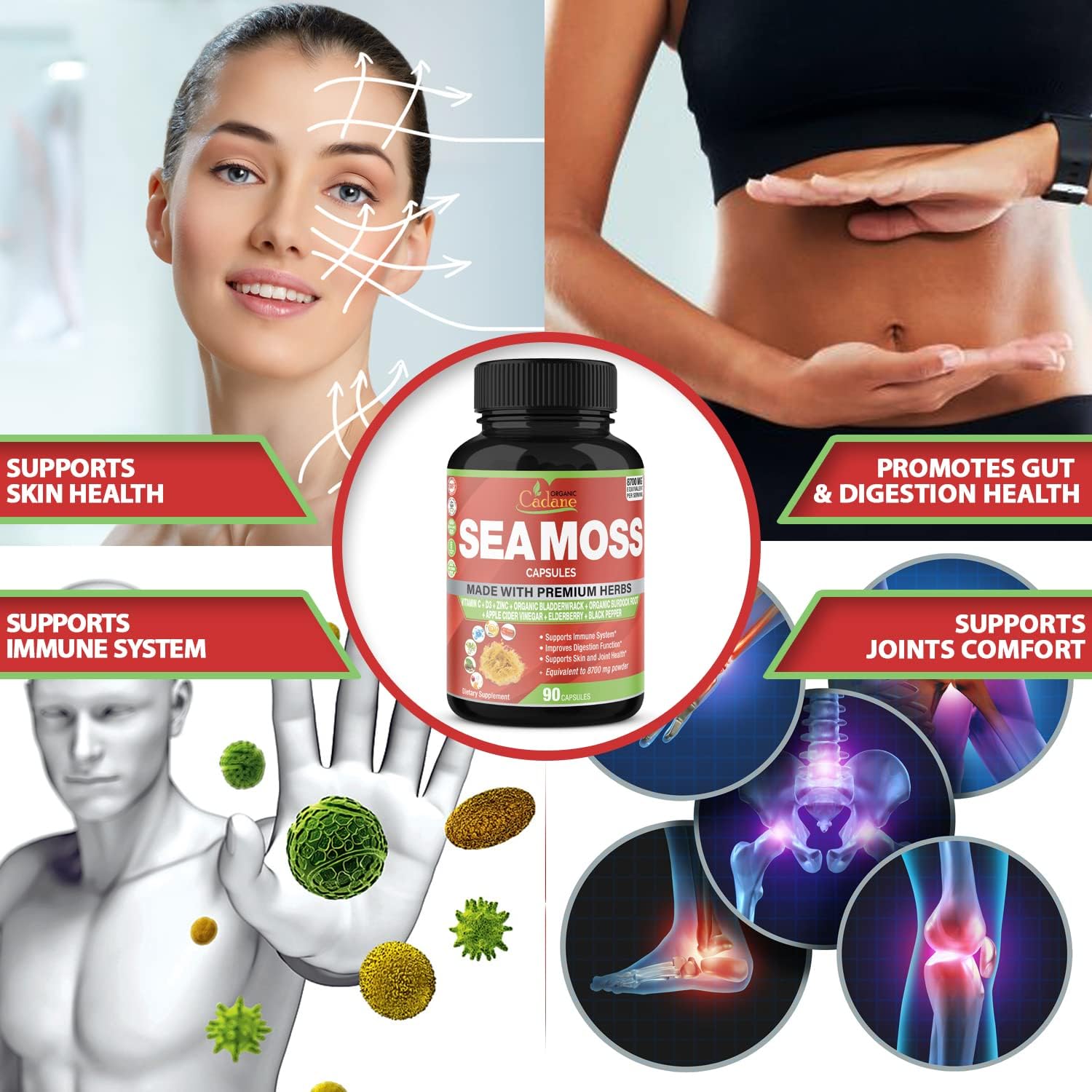 Cápsulas de extracto de musgo marino irlandés orgánico 8700mg – Apoya el sistema inmunológico y la salud general – 90Cápsulas