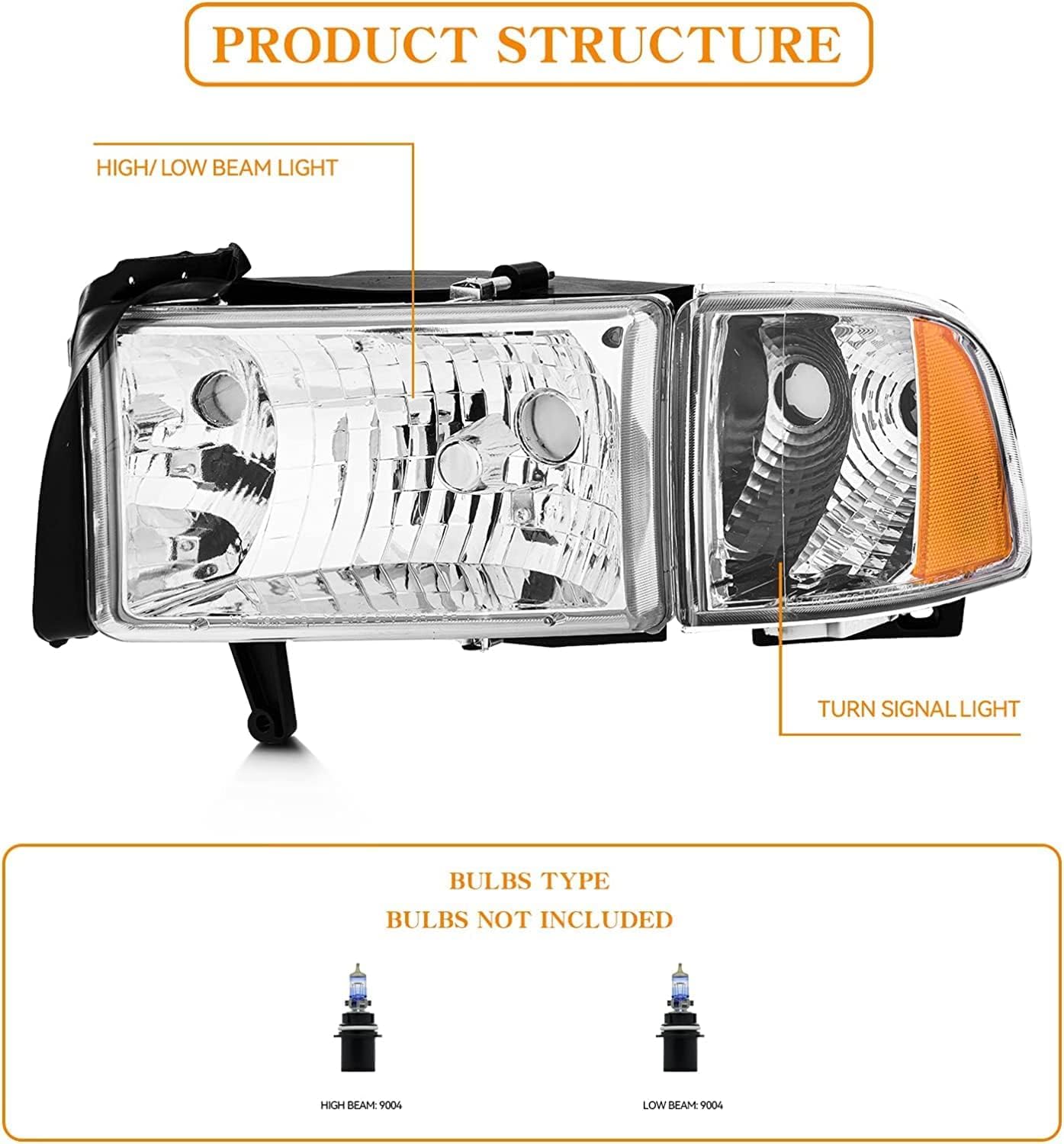 Conjunto de faros delanteros compatible con Dodge Ram 1994-2001 15001994-2002 Dodge Ram 2500 3500 Pickup con luces de esquina 1995 1996 1997 1998