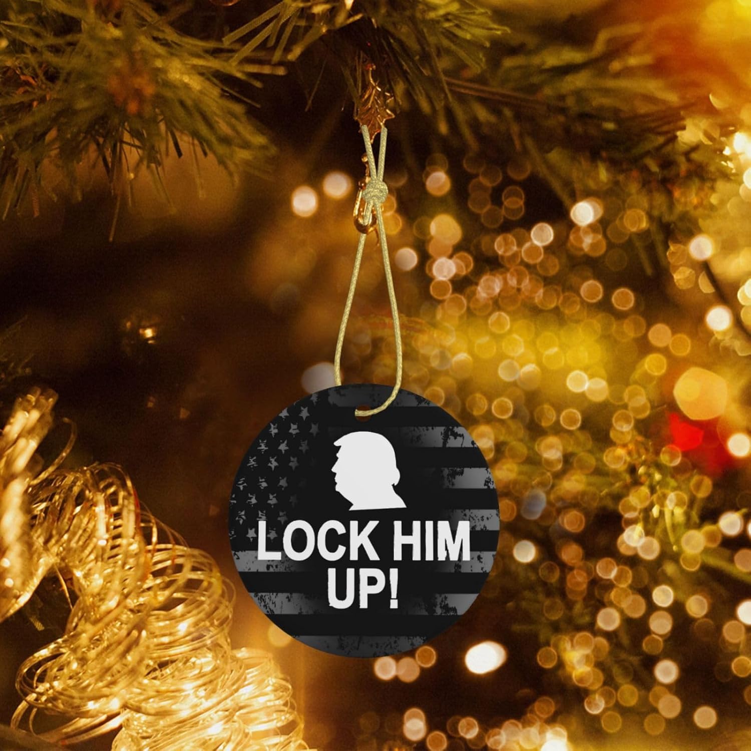 Lock Him Up Anti Donald Trump Adornos de cerámica Decoración colgante personalizado Adorno colgante de Navidad para decoración del hogar