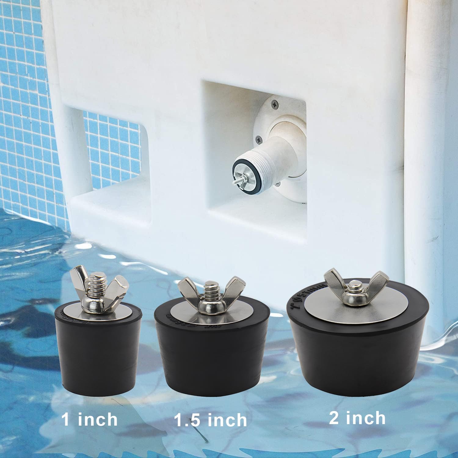 Tapones de piscina de invierno para enchufes de piscina enterrados y terrestres para línea de retorno, tapones de piscina con tornillo de acero