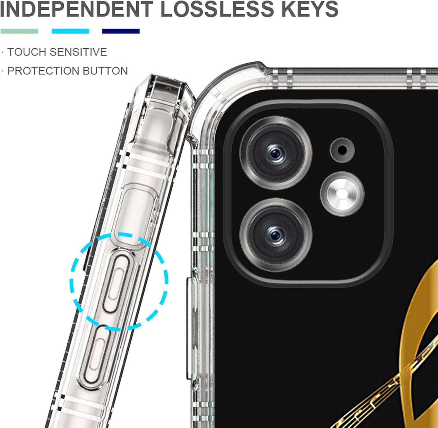 yicomon Funda transparente compatible con iPhone 11, transparente con música dorada, fundas transparentes para niñas y mujeres, a prueba de golpes,