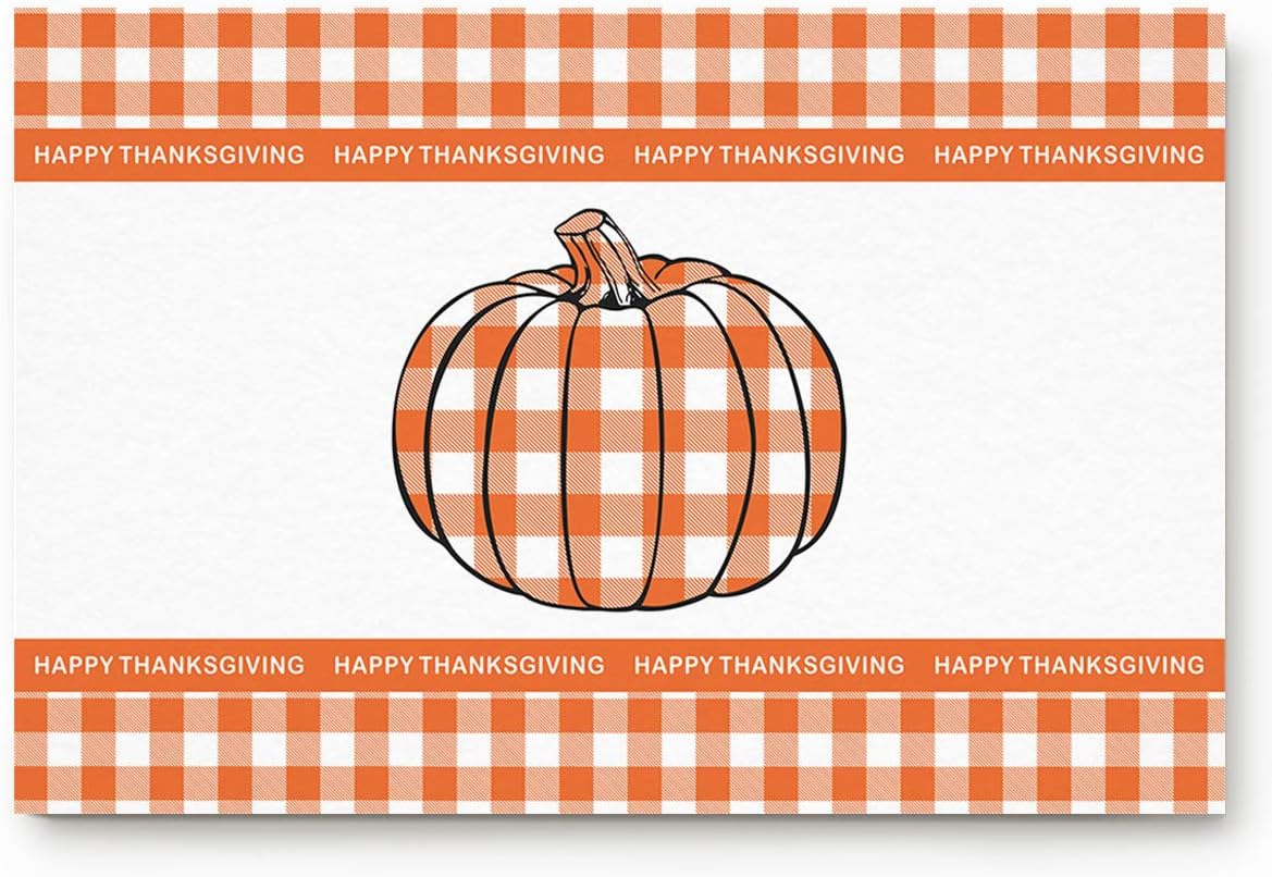 Orange Plaid Pumpkins and Maple Leaves Doormats Entrance Front Door Rugs Happy Thanksgiving Decorative IndoorBathroomKitchenBedroomEntryway Floor