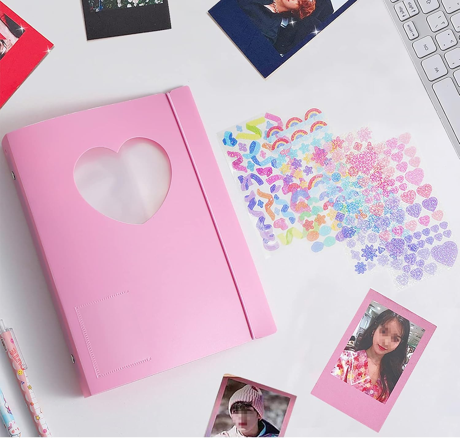 SZHTSWU Kpop – Carpeta para tarjetas fotográficas A5, 20 hojas, 160 bolsillos, álbum de fotos de 3 pulgadas en hojas sueltas, recargable, 6 anillas,