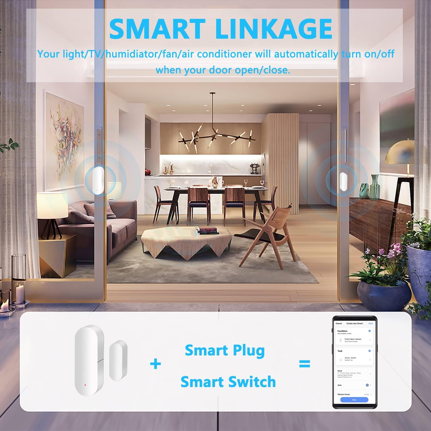 Alarma inalámbrica con sensor de puerta inteligente, sensor de contacto WiFi para puerta de ventana para sistema de seguridad del hogar, monitor