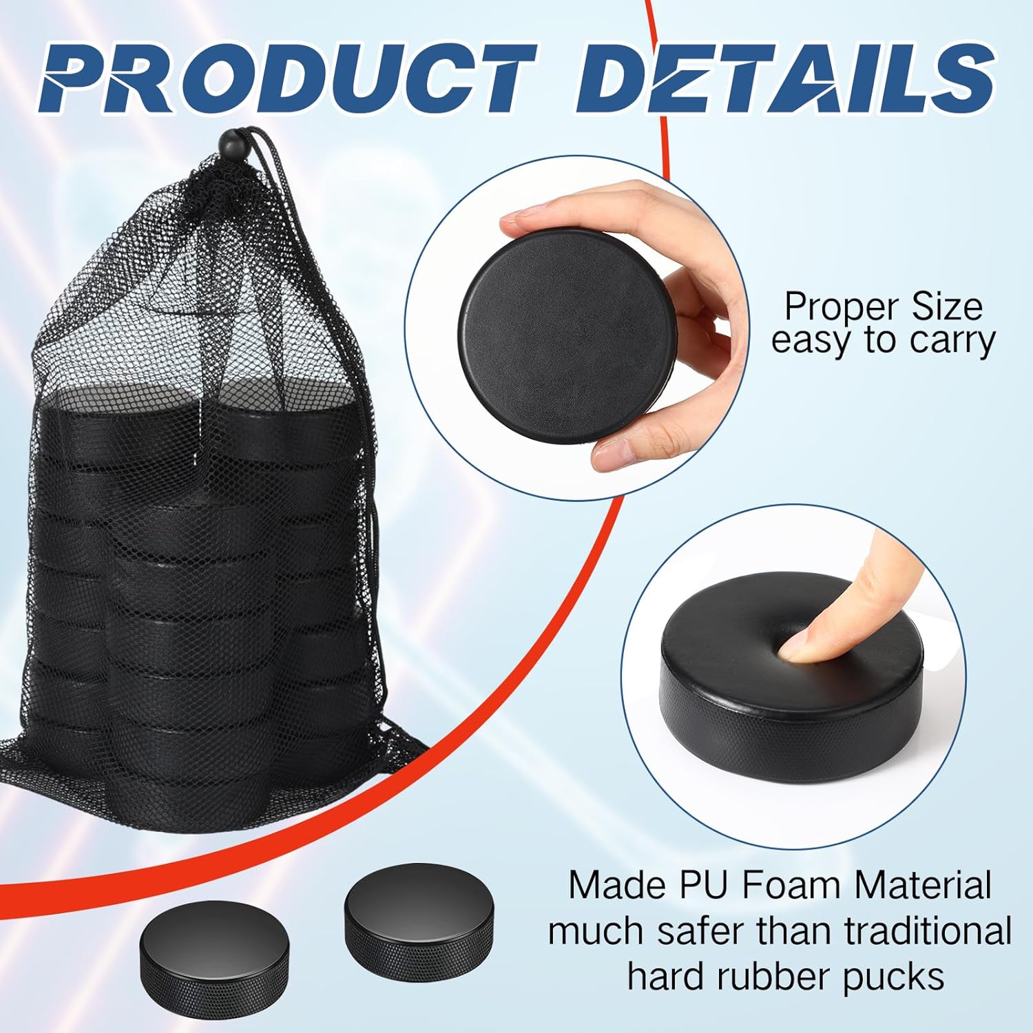 Mini discos de hockey sobre hielo de espuma deportiva de 3 pulgadas para interiores con bolsa de malla para niños y adultos, práctica y