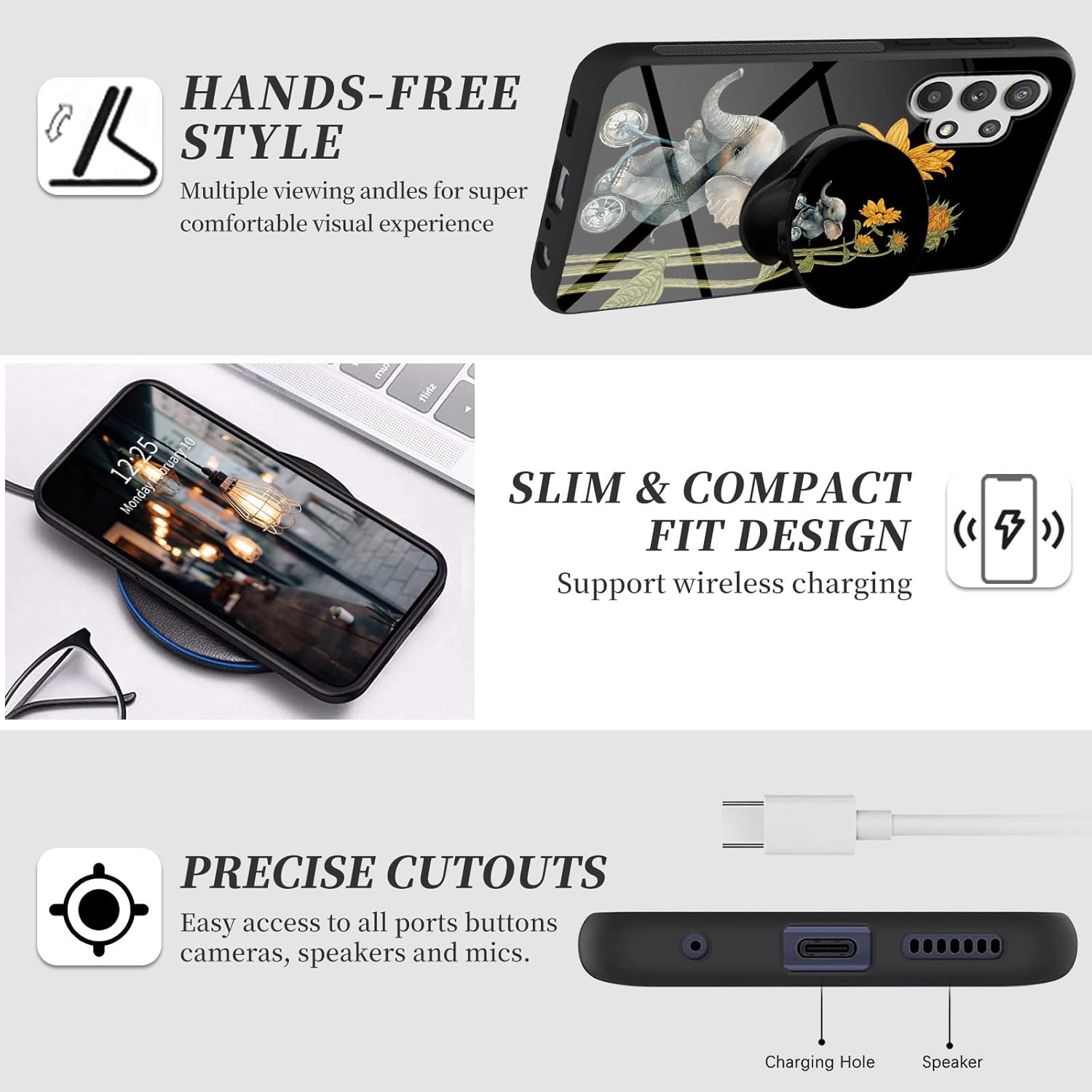 Funda para Samsung Galaxy A32 5G Teléfono Grip con Soporte Expandible Soporte Soporte Soporte Kickstand TPU Suave a prueba de golpes Anti-arañazos