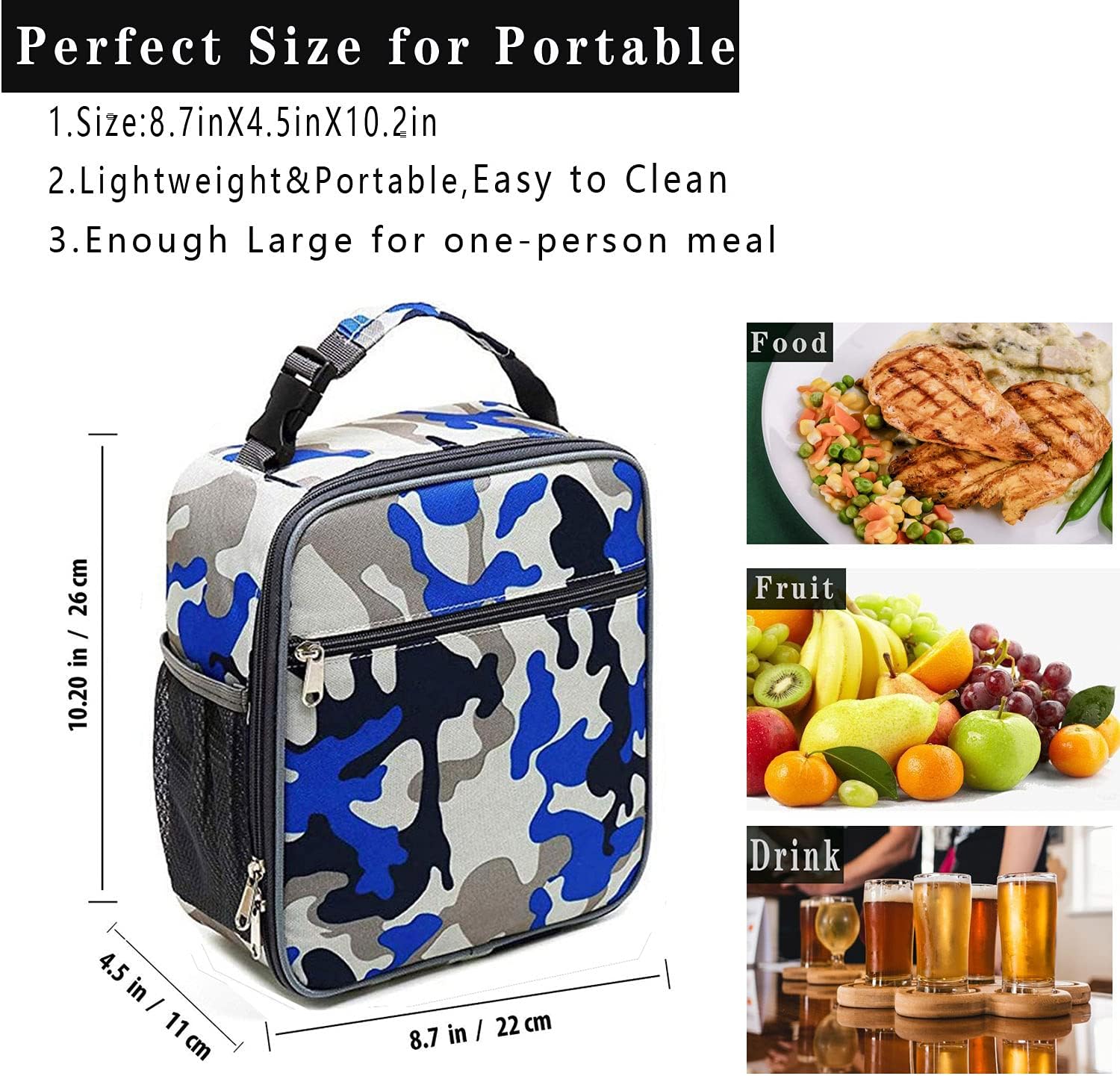 Fiambrera aislada – Lonchera reutilizable – Bolsa térmica aislada de almuerzo para mujeres, hombres, niños, oficina, trabajo, escuela, picnic,
