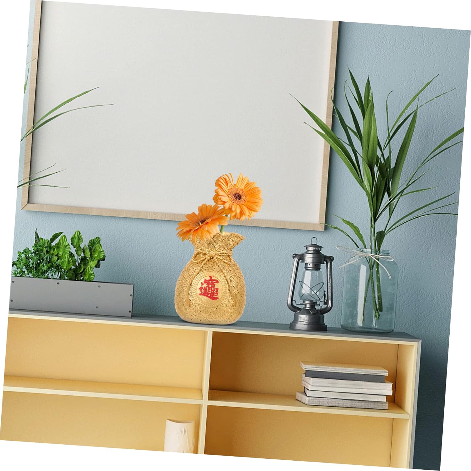 NOLITOY 3 piezas de decoración de bolsa de la suerte, jarrón creativo para dinero, florero de orejas de trigo, decoración de granja, jarrón de arte,